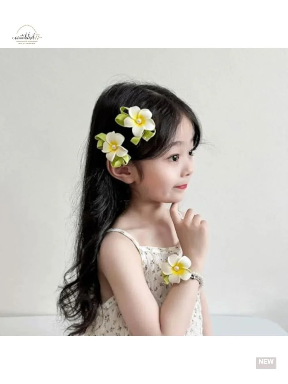 4-Piece Tropical Plumeria Flower Hair Clips & Pearl Scrunchies Set
